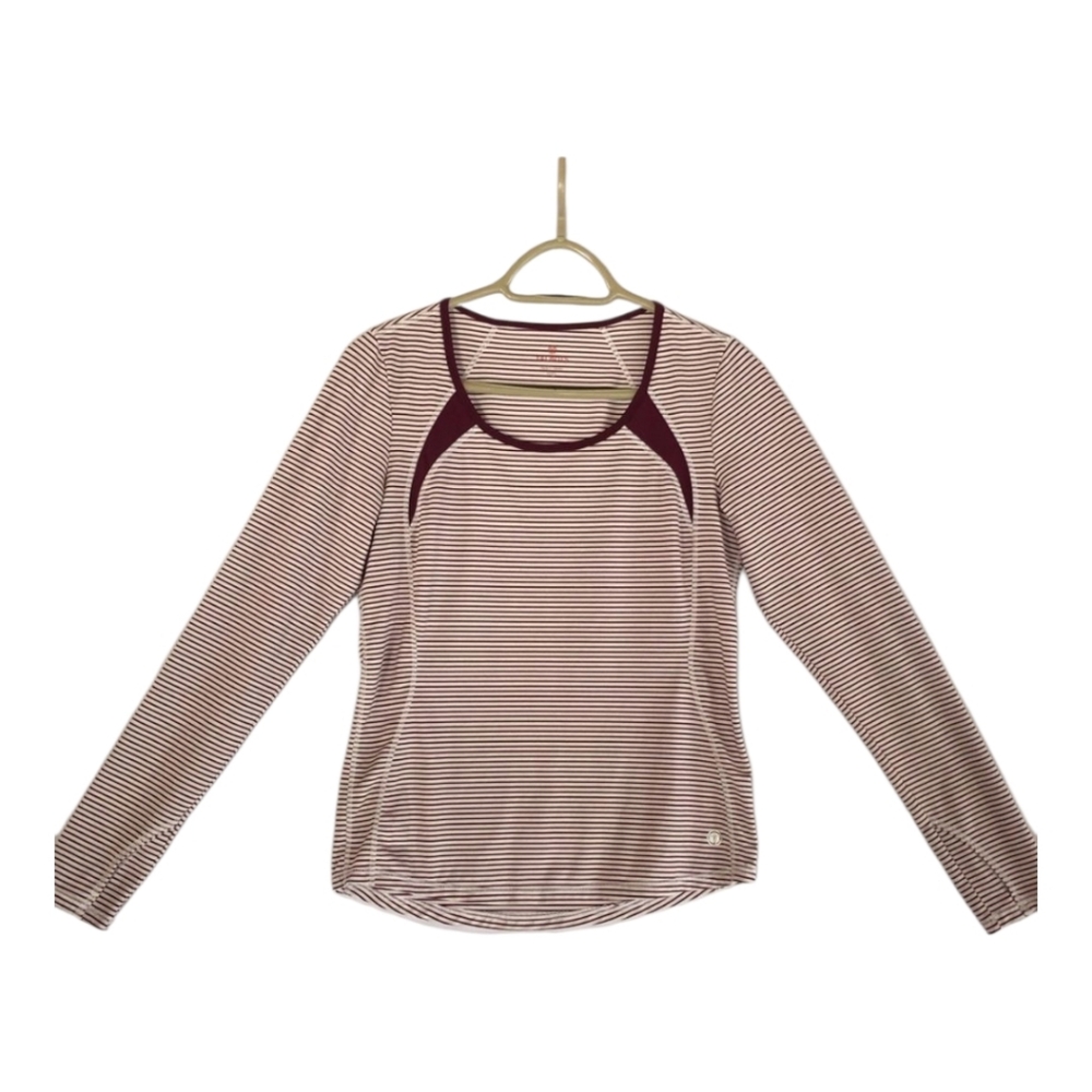 Talbots Burgundy and White Striped Long Sleeve Tee Active WearThumb Hole MP